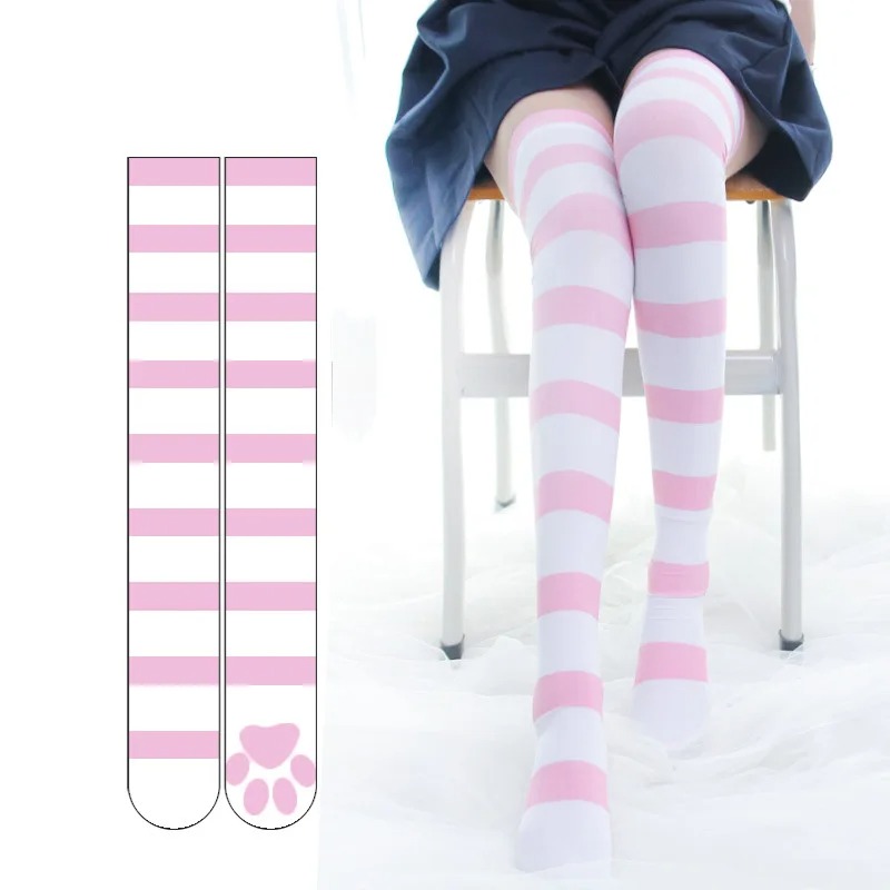 Velvet Ribbon Roll - Lolita Over Knee Socks Pink Strip