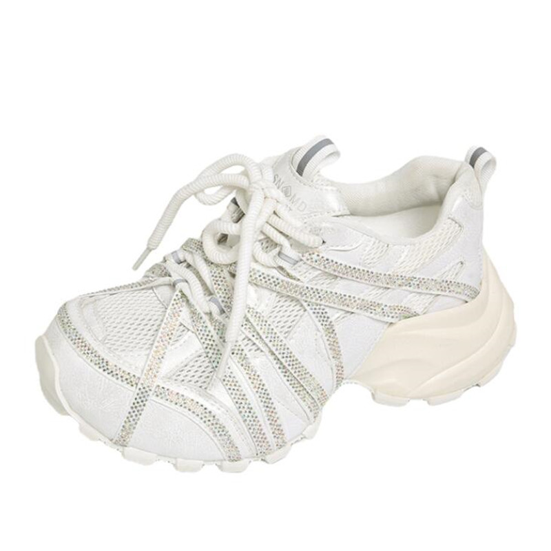7CM Chunky Sneakers Women Casu - Crystal Mesh Fabric review and price