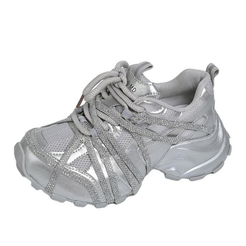 7CM Chunky Sneakers Women Casu - Crystal Mesh Fabric review and price