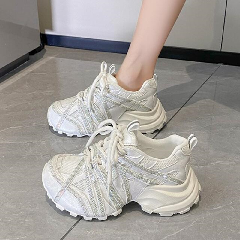 7CM Chunky Sneakers Women Casu - Crystal Mesh Fabric review and price