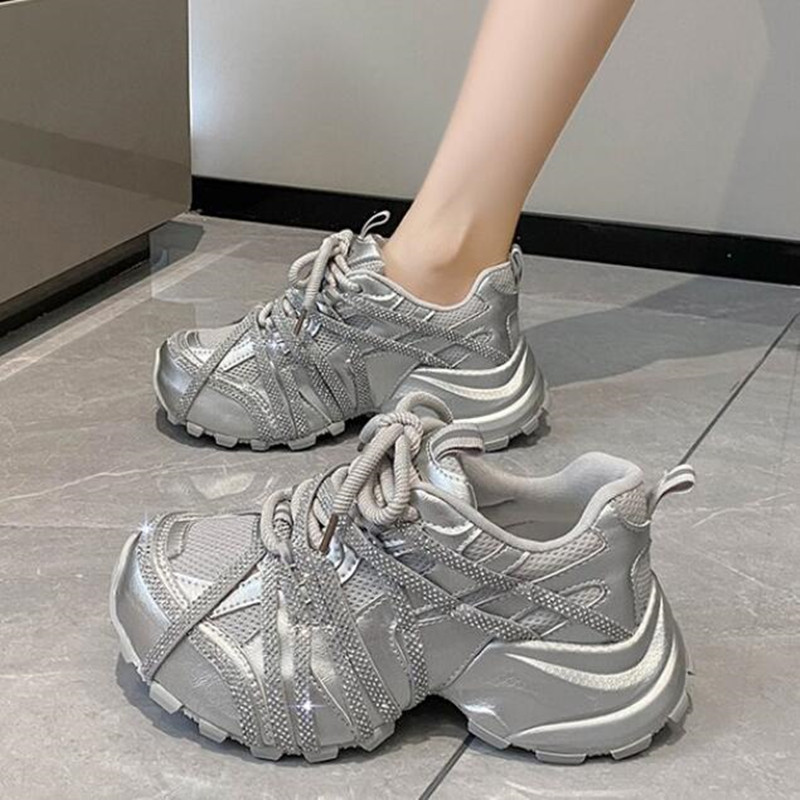 7CM Chunky Sneakers Women Casu - Crystal Mesh Fabric review and price