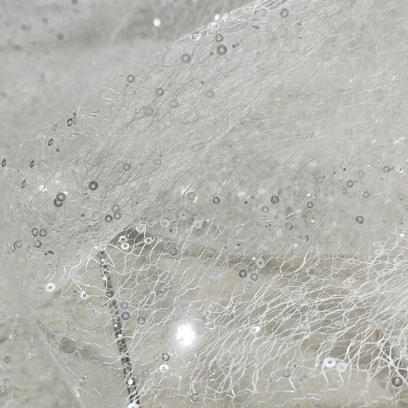 Hard Net White Gold Sequin Emb - Crystal Mesh Fabric review and price